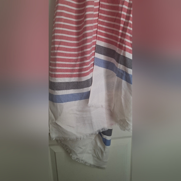 Talbots Womens Oversized Scarf Red White Blue Striped Accessory Classic travel - Picture 3 of 5